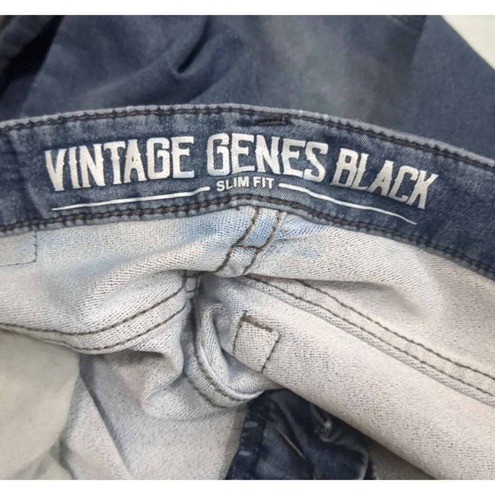 Vintage Genes Black VGB Jeans Men W28 L30 Slim Fit Dark Wash Blue - Picture 11 of 13